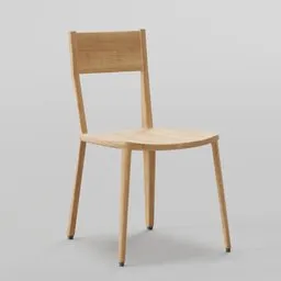 "Swedish design wooden cafe chair with no arms, crafted with a tall thin frame and a wooden seat. Vue 3D rendered with redshift, ideal for Blender 3D models in the furniture category. Gallery quality and constructivist in style, measuring 47x53x80."
