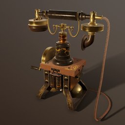 Detailed 3D rendering of an antique telephone with brass accents, ideal for Blender 3D artists and enthusiasts.