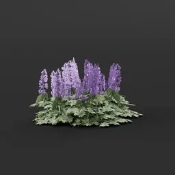 Detailed 3D model of purple flowering hedges, suitable for game landscapes and architectural scenes, with configurable material nodes.