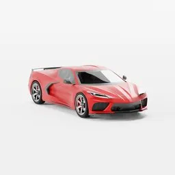 Red Corvette C8 3D model render, high detail, Blender compatible, ideal for animation and automotive design visualization.