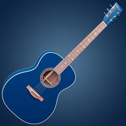 Detailed Navy Blue Acoustic Guitar 3D Model with Realistic Texturing for Blender Artists