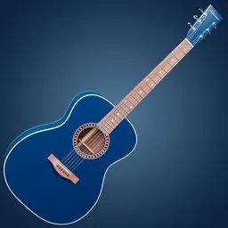 "Highly detailed, real-life scale, Navy Blue Acoustic Guitar 3D model for Blender 3D software. Includes 4k textures for enhanced realism. Perfect for music enthusiasts, mobile games, quotev, and more. Created by Thota Vaikuntham, this creative commons attribution model is ideal for various applications such as singer images, Telegram stickers, and profile pictures."