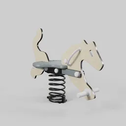 "Kompan Playground Horse - Professional 3D model for Blender 3D. Featuring a wooden rocking horse with a spring, body harness and white finish. Perfect for exercise and soft play in a stand-alone complex."