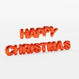 3D model of shiny red inflated holiday balloons spelling "Happy Christmas" for Blender rendering.