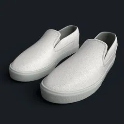 Realistic 3D model of white slip-on shoes, perfect for Blender rendering and sneaker design visualization.