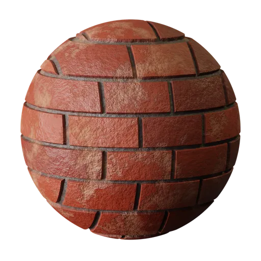 Detailed red brick PBR material for Blender 3D, ideal for realistic texture mapping and CGI projects, easy to configure with shader node.