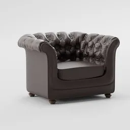 Detailed 3D model of tufted leather armchair with customizable shader, high-quality rendering for Blender.