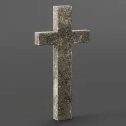 "Gray stone gravestone for Blender 3D - ideal for cityscape scenes or mobile-game objects. Weathered concrete texture with a worn cross centerpiece, perfect for cemetery or graveyard decoration."