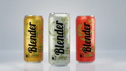 Three realistic 3D beverage can models with detailed textures for Blender rendering.