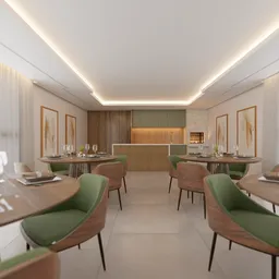 Detailed 3D-rendered party hall scene with modern furnishings for Blender artists.