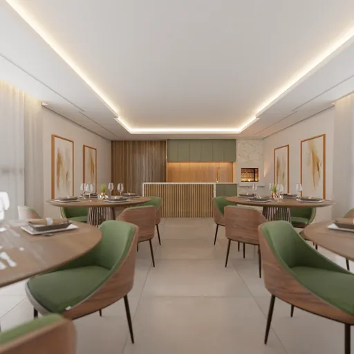 Detailed 3D-rendered party hall scene with modern furnishings for Blender artists.