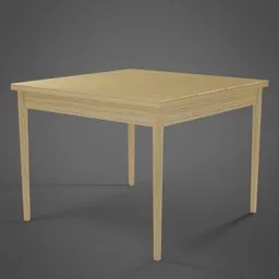 "Wooden square table, Elm tree design, 3D model for Blender 3D software. Quality rendering with dimensions of 105 x 105, suitable for PS5 and various design projects."