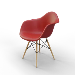 3D-rendered modern red chair with wooden legs for Blender modeling and visualizations