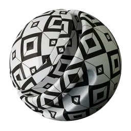 PBR material preview of seamless 2K Brixton black and white ceramic tile texture for 3D modeling and rendering.