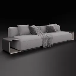 Detailed 3D model of a modern fabric sofa with cushions, compatible with Blender 4.0+.