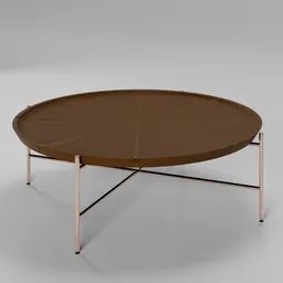 Round 3D model table with synthetic leather and copper legs, classic luxury design for Blender 3D rendering.