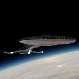 Highly detailed Blender 3D model of a futuristic Starfleet spaceship in orbit.