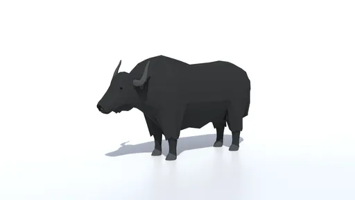 Black low-poly 3D yak model with quads, optimized for rendering and CG visualization, compatible with Blender.