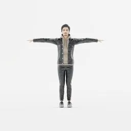 Realistic male 3D model in T-pose with casual outfit, designed for Blender, suitable for character animation.