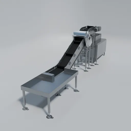 Detailed 3D rendering of an industrial elevator conveyor for food processing, compatible with Blender.
