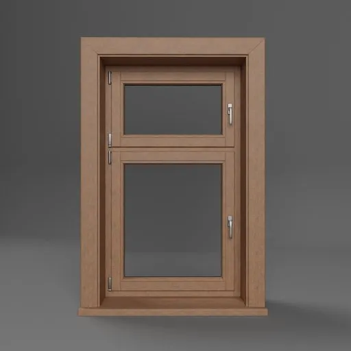 Detailed classic wooden window 3D model with glass panels for Blender rendering.