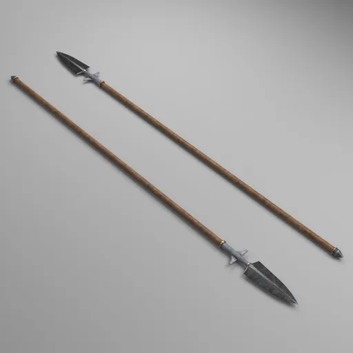 Highly-detailed 3D model of two medieval spears with intricate design, ideal for Blender rendering and historical scenes.