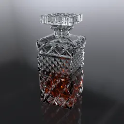 "Bohemia Crystal Decanter 3D model for Blender 3D - a stunning piece inspired by Josef Navrátil featuring a red liquid inside the crystal bottle. This high-quality model showcases subsurface scattering, damask patterns, and specular highlights, resembling the neodada style by Mārtiņš Krūmiņš. Perfect for creating realistic scenes with a touch of opulence, be it for whiskey enthusiasts or royal jewel enthusiasts."