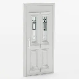 "Aluminium Door with triple glass - Classic, a high-quality 3D model for Blender 3D. This stylish door features a white design with a glass window, reminiscent of vogelsang, desna, and neoclassic styles. Perfect for architectural visualization projects. Get this 3D model from BlenderKit now and enhance your designs."