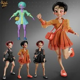 Optimized Blender 3D stylized girl character, game-ready with clean topology and realistic rigging for animation.