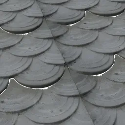 Detailed fish scale rooftop texture for 3D rendering in Blender, showcasing high-quality material and lighting effects.