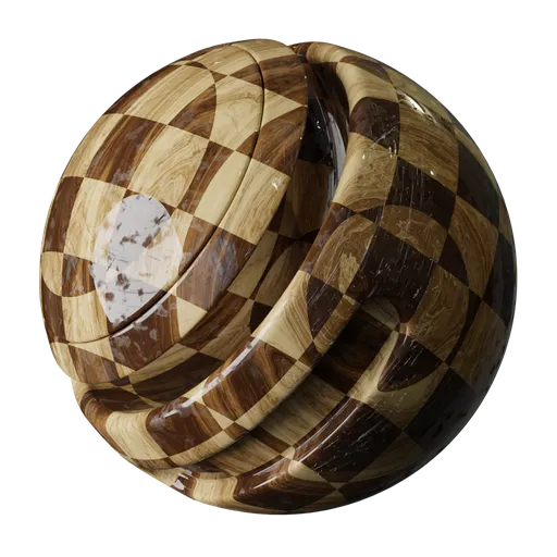 PBR realistic Chess Wood Pattern with signs of wear and detailed scratches for 3D modeling in Blender.