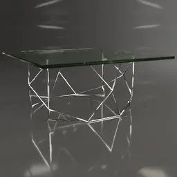 "MC center table: A mid-century modern wire base table with a beveled glass top. This highly detailed table is inspired by Delaunay's polygon art and features a metal structure. Perfect for tabletop displays and trending on artforum, this 3D model is a must-have for Blender 3D users."