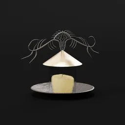 Aged candle 3D render with detailed texture and geometric base plate optimized for Blender rendering and CGI composition.