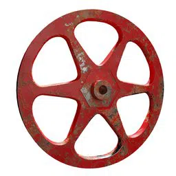 Detailed vintage red flywheel 3D model with realistic textures, compatible with Blender software.