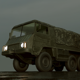 Highly detailed 3D military truck model with camouflage, optimized for Blender rendering.