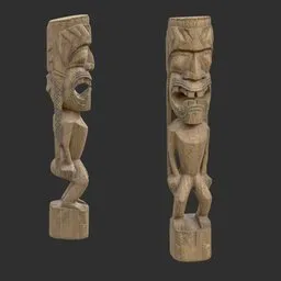 Tiki God Spiral Gaze Statue Moss Wood