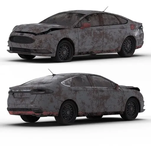 Highly detailed post-apocalyptic vehicle 3D model with procedural textures, compatible with Blender.
