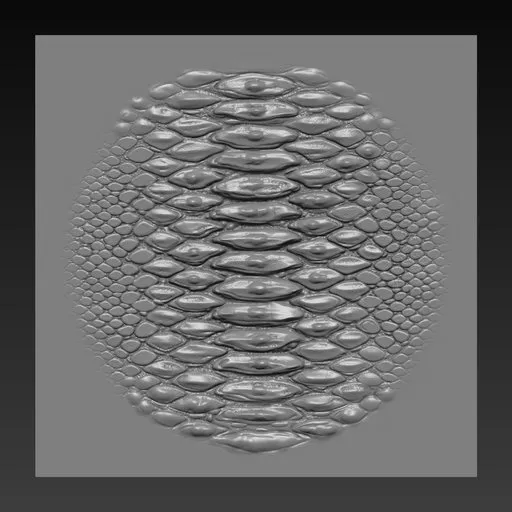 3D sculpting brush imprint for creating detailed reptile and dragon skin textures in Blender 3D models.