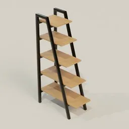 3D model of a five-tier wooden bookshelf with a black frame, designed for Blender rendering.