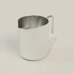 Realistic Blender 3D model of a metal milk pitcher for rendering and animation, with a focus on surface detailing.