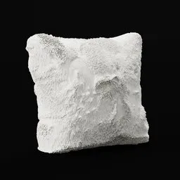 Highly detailed white fluffy throw pillow 3D model, perfect for Blender rendering and home decor visualization.