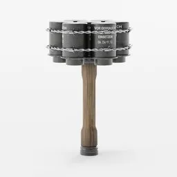 "Stielhandgranate - a 3D model of a hand grenade from World War II in Blender 3D. This historic military model features realistic details and is perfect for virtual simulations and game development."