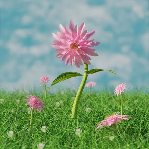 Realistic 3D pink flower model with procedural textures, designed in Blender 3.6.1 for nature scenes.