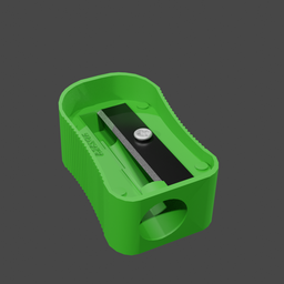 "Realistic green pencil sharpener with black handle 3D model for Blender 3D. Perfect for stationery compositions and 3D printing projects. Created with Autodesk Inventor."