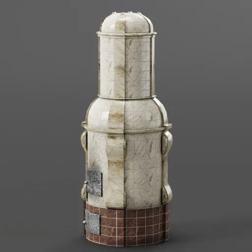 Detailed 3D blender model of a textured vintage-style stove for rendering antique kitchen scenes.