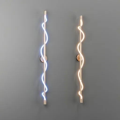Modern twisted wall light 3D models with cool-warm lighting, 13260 polys, rendered in Blender cycles.