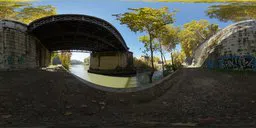 Urban bridge over river HDR panorama for realistic lighting in 3D scenes.