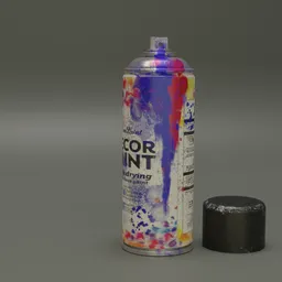 "Industrial spray paint can for Blender 3D - perfect for graffiti and concept art. Black cap and Disney-inspired colors, reminiscent of Pixar's Cars movie style. Asset pack including mist filters and toothpaste blast textures for medium sensors."