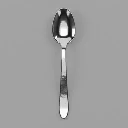 Realistic Blender 3D silver coffee spoon model, high-detail digital rendering for CGI and animation.