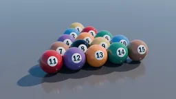 High-quality 3D rendered pool balls with detailed textures, suitable for Blender projects and extreme category designs.